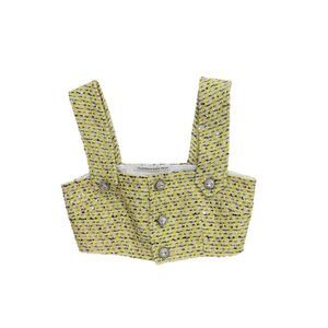 Alessandra Rich Womens Cropped Yellow Abstract Square Neck Tank Size 38